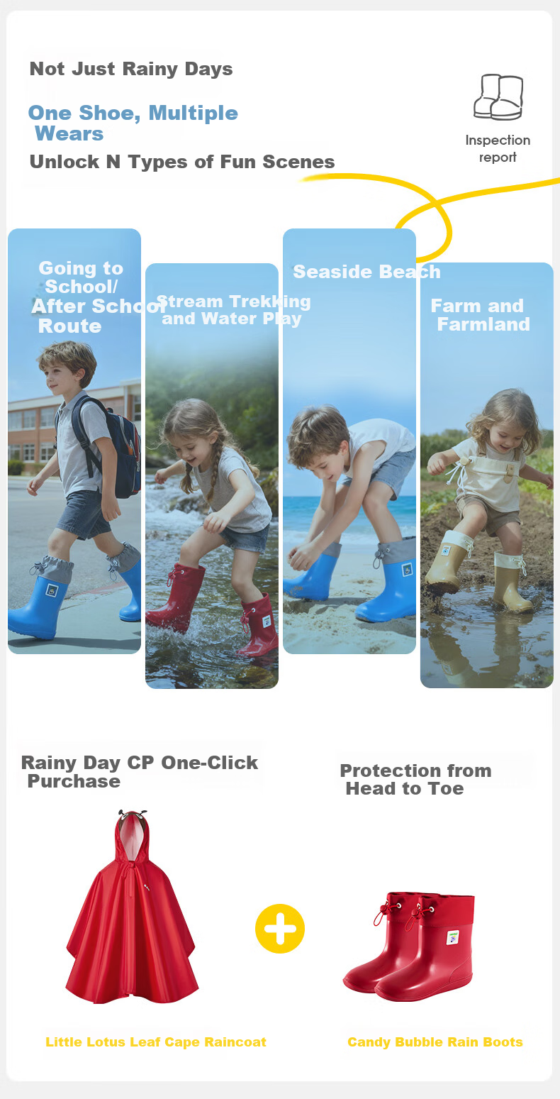 Lemon Baby Kids Waterproof Rain Boots Unisex Outdoor Non-Slip Water Shoes with Drawstring Closure, Blue, Size 18 10