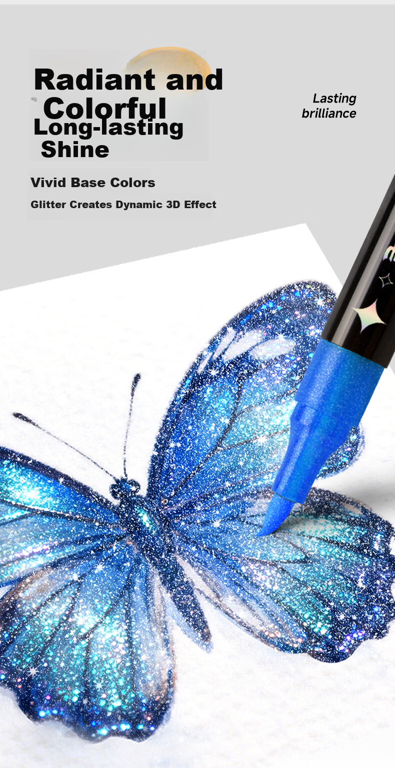 Touch Mark Dual-Ended Acrylic Markers 48 Colors Soft Tip 24pcs Glitter Gel Watercolor Fluorescent Pens for Students Journaling Kids Birthday Gift Free Shipping 2