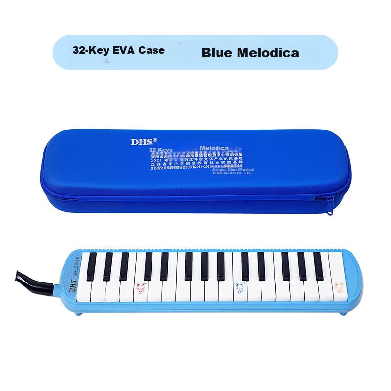 DHS Classroom Musical Instrument 32-Key DHS Melodica Blue EVA Lightweight Hard Case with Blowpipe Mouthpiece and Teaching Materials