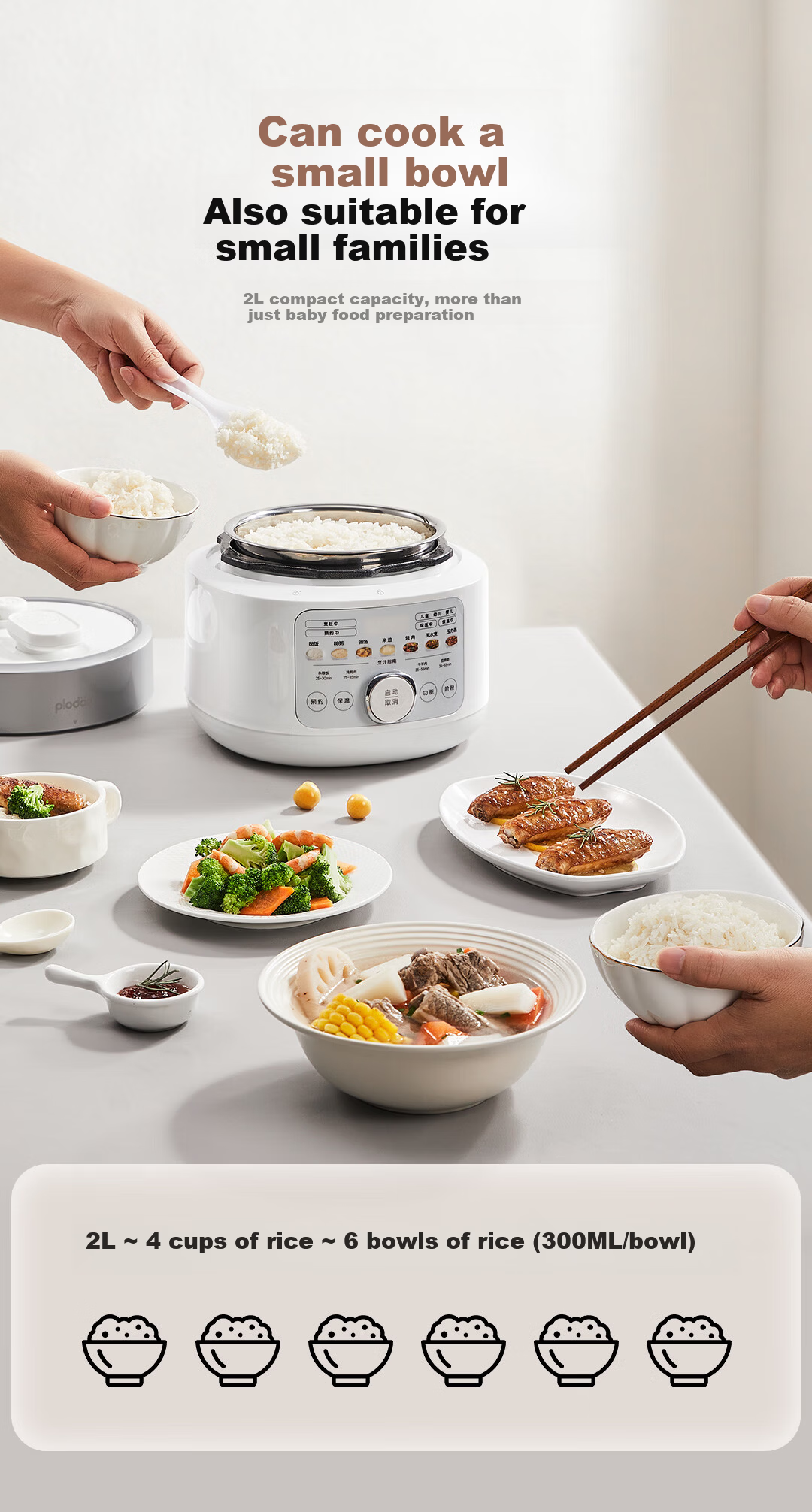 PLODON Baby Rice Oil Supplementary Food Electric Pressure Cooker, Non-Coated Multifunctional BB Infant Small Home Electric Rice Cooker 2L 14