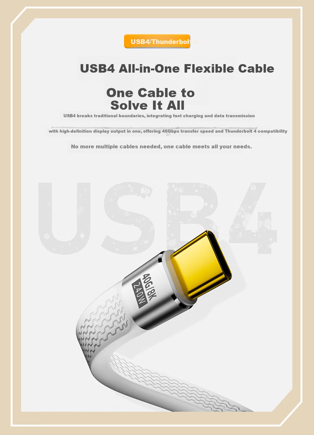 Yingqian Dual-Head Type-C Data Cable Full-Function 240W Thunderbolt 4 Short Cable CTOC Fast Charging 40Gbps High-Speed Transmission for Apple iPhone 17/16/15, Computer, External Hard Drive PD3.1 2
