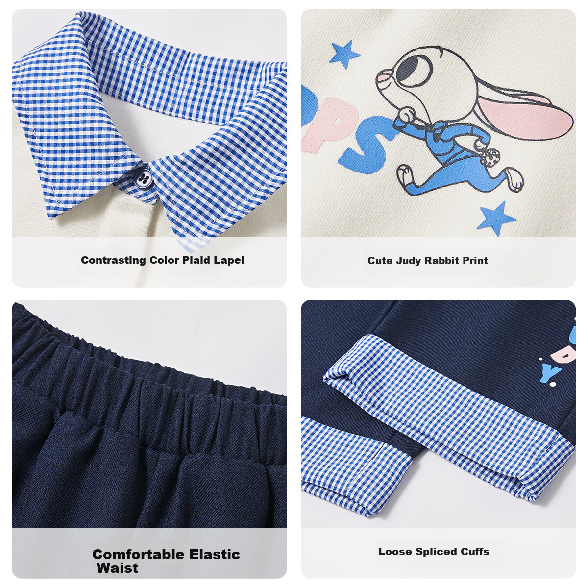 Disney Girls' Kids' Spring Autumn 2026 New Stylish Children's Baby Polo Collar Sweatshirt and Casual Pants Two-Piece Set
