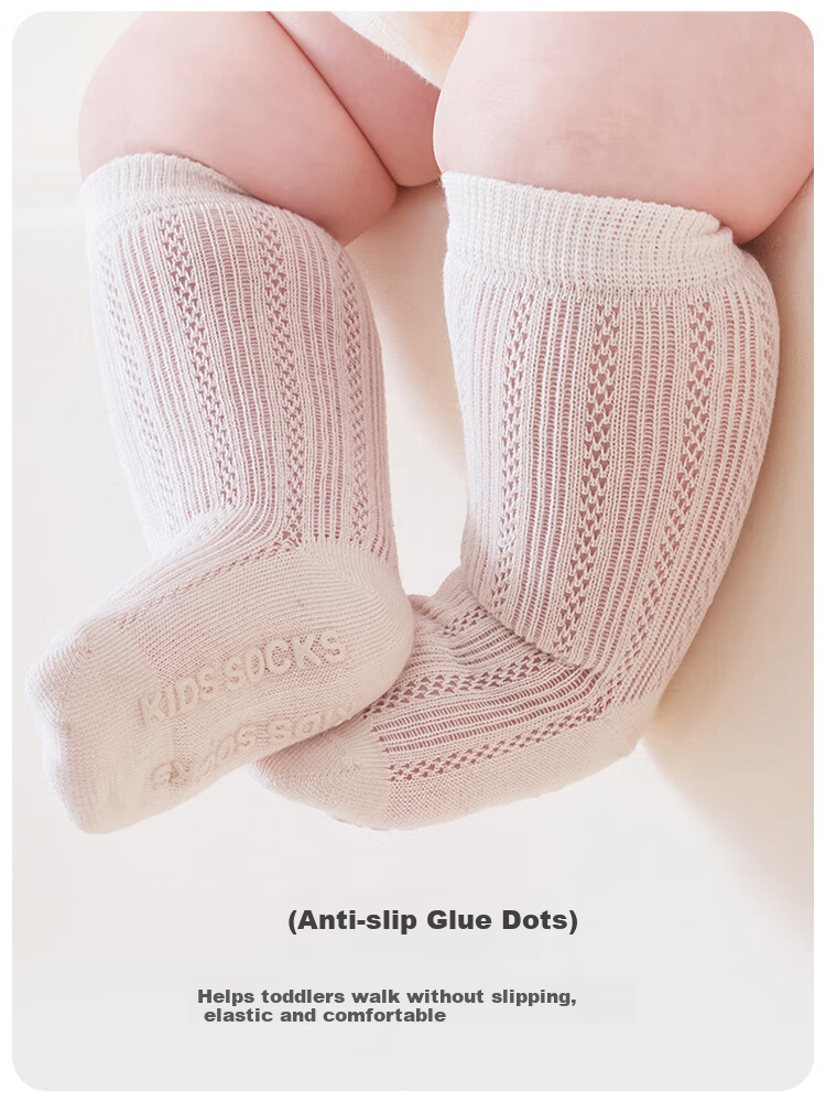 9i9 Baby Socks Summer Thin Seamless Mesh Mid-Calf Anti-Mosquito Socks Combed Cotton Non-Slip Grip 3 Pairs for 1-3 Years Old 4