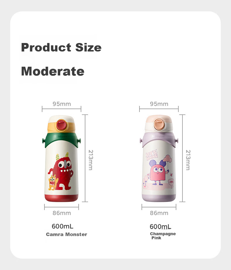 Babycare Children's Insulated Water Bottle Straw Cup Toddler Training Cup 316 Stainless Steel Dual Drinking School Cup 600ml 17