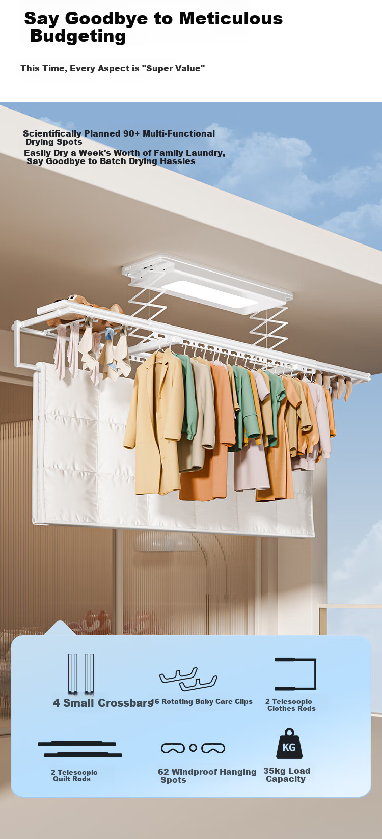 Mr. Bang [Genuine Supply] Electric Clothes Drying Rack Smart Invisible Balcony Large Capacity Drying Machine Lifting Clothes Rod D18pro 7