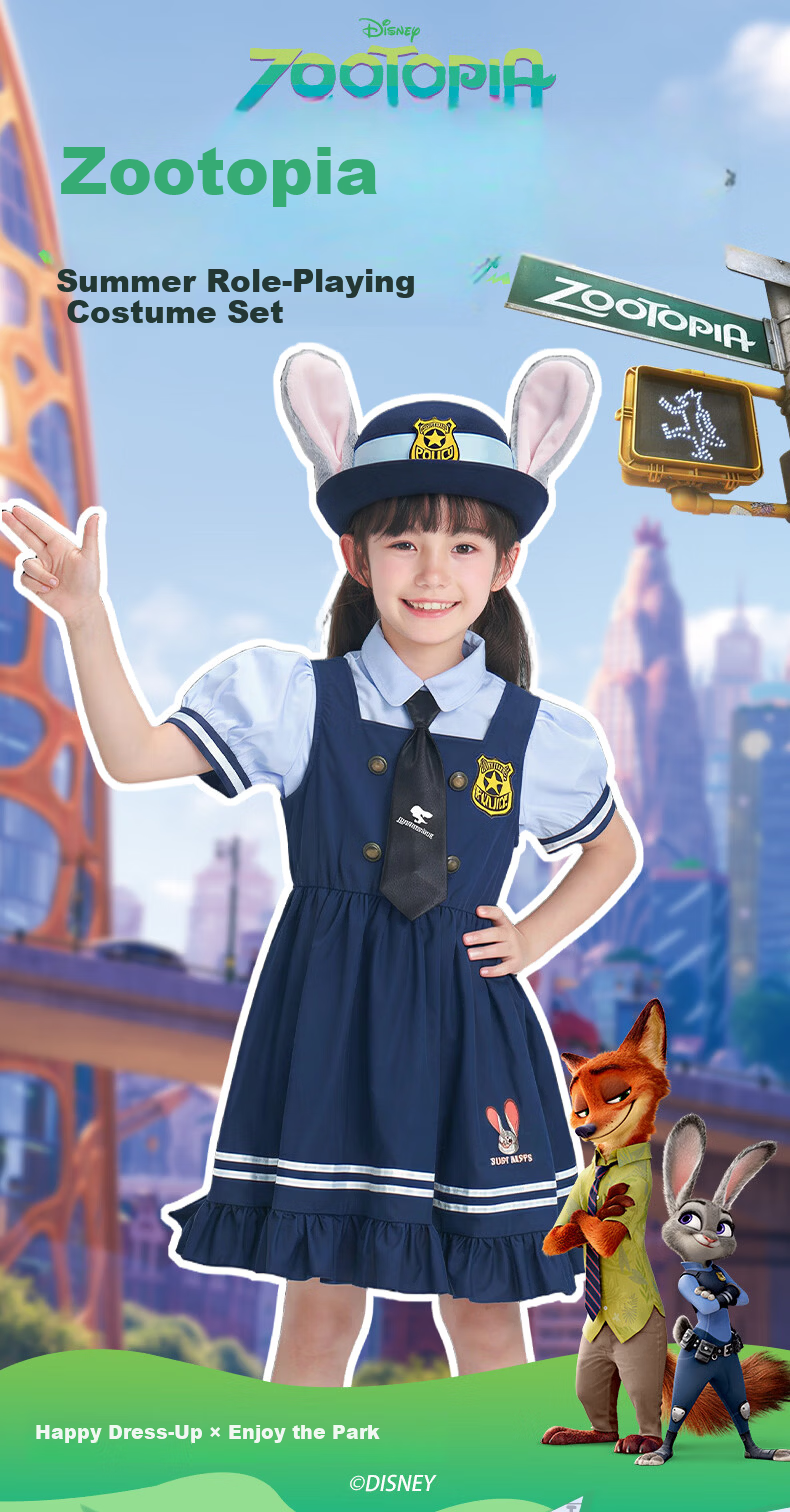 Disney Zootopia Sam Style 2026 Summer Kids Girls Bunny Short Sleeve Dress 110 CM 1
