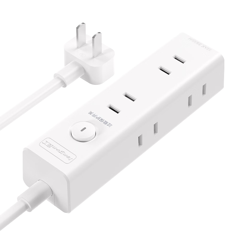 Lengon Two-Prong Power Strip with Two Outlets, Master Switch 6-Slot Socket/power Strip/extension Cord/minimal Portable Plug for Student Dormitory And Home Use N160-0.4 Meters