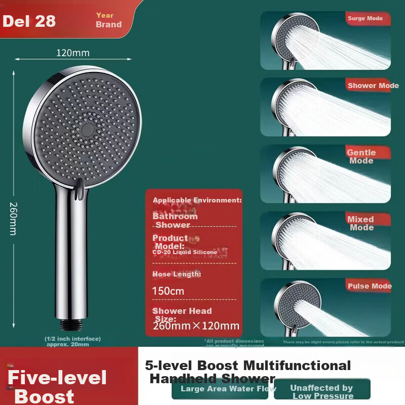 Del 28-Year Brand Pressurized Shower Head Bathroom Five-Mode CD-20 Liquid Silicone