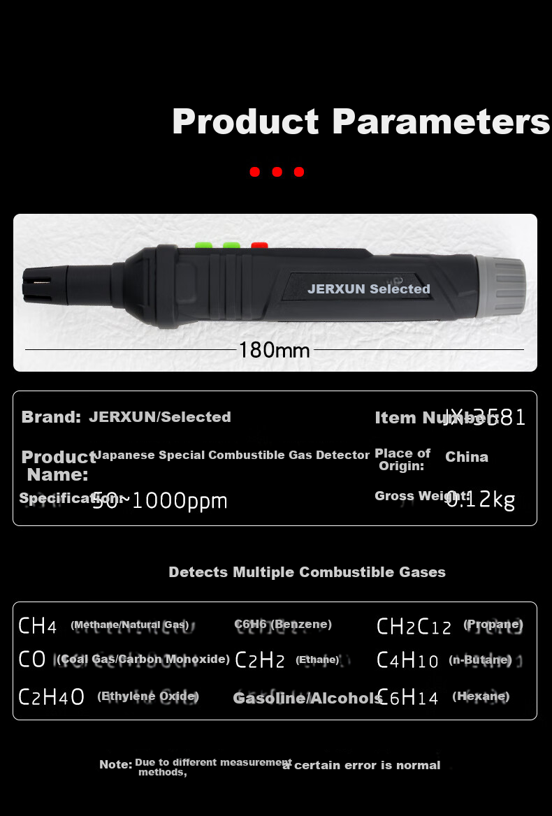 JERXUN Combustible Gas Detector Natural Gas Coal Gas Pen-Type Leak Detector Portable LPG Leak Alarm 3