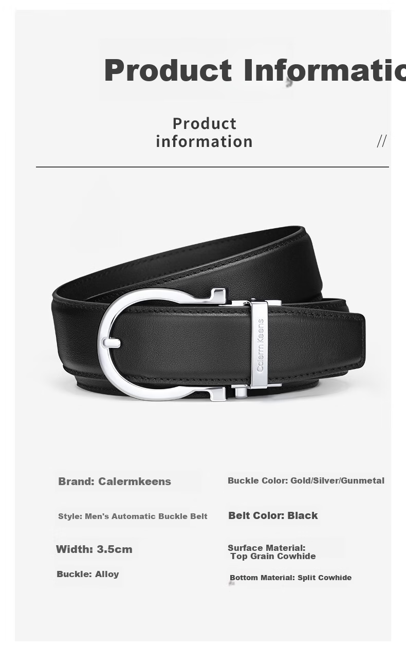 Calermkeens Men's Leather Belt New No-Hole Automatic Buckle Genuine Cowhide Waistband Practical Father's Day Gift for Dad 17