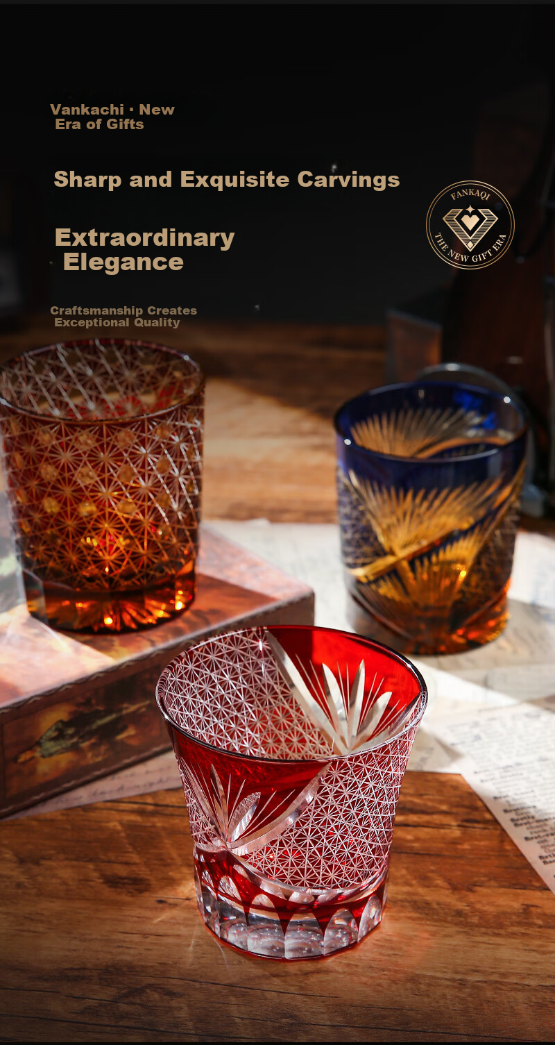 FANKAQI Luxury Edo Kiriko Crystal Whiskey Glass Set High-End Elegant Barware Gift for Housewarming and Wedding 8