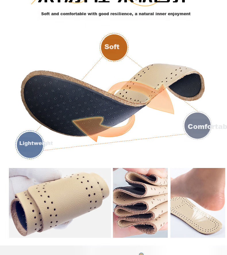 Huabaochi 2 Pairs Leather Insoles Men Breathable Sweat-Absorbing Odor-Resistant Genuine Cowhide Soft Latex Thin Summer Women's Shoe Insoles 10