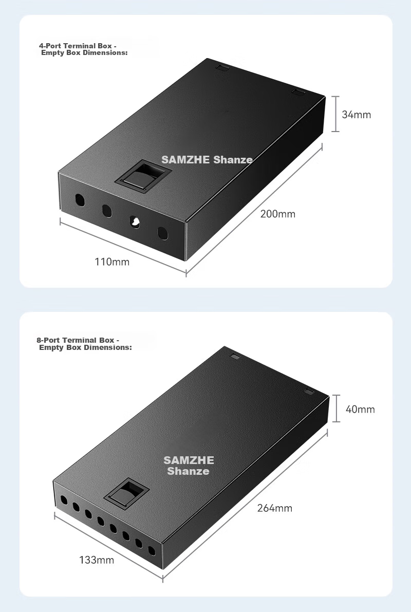 Sanze Fiber Optic Terminal Box 4-Port 4-Core SC Single-Mode Rack-Mount Fiber Distribution Frame Fully Loaded Pigtail Flange Wall-Mounted Desktop Telecom Grade Fiber Splice Box ZDH-SC4S 12