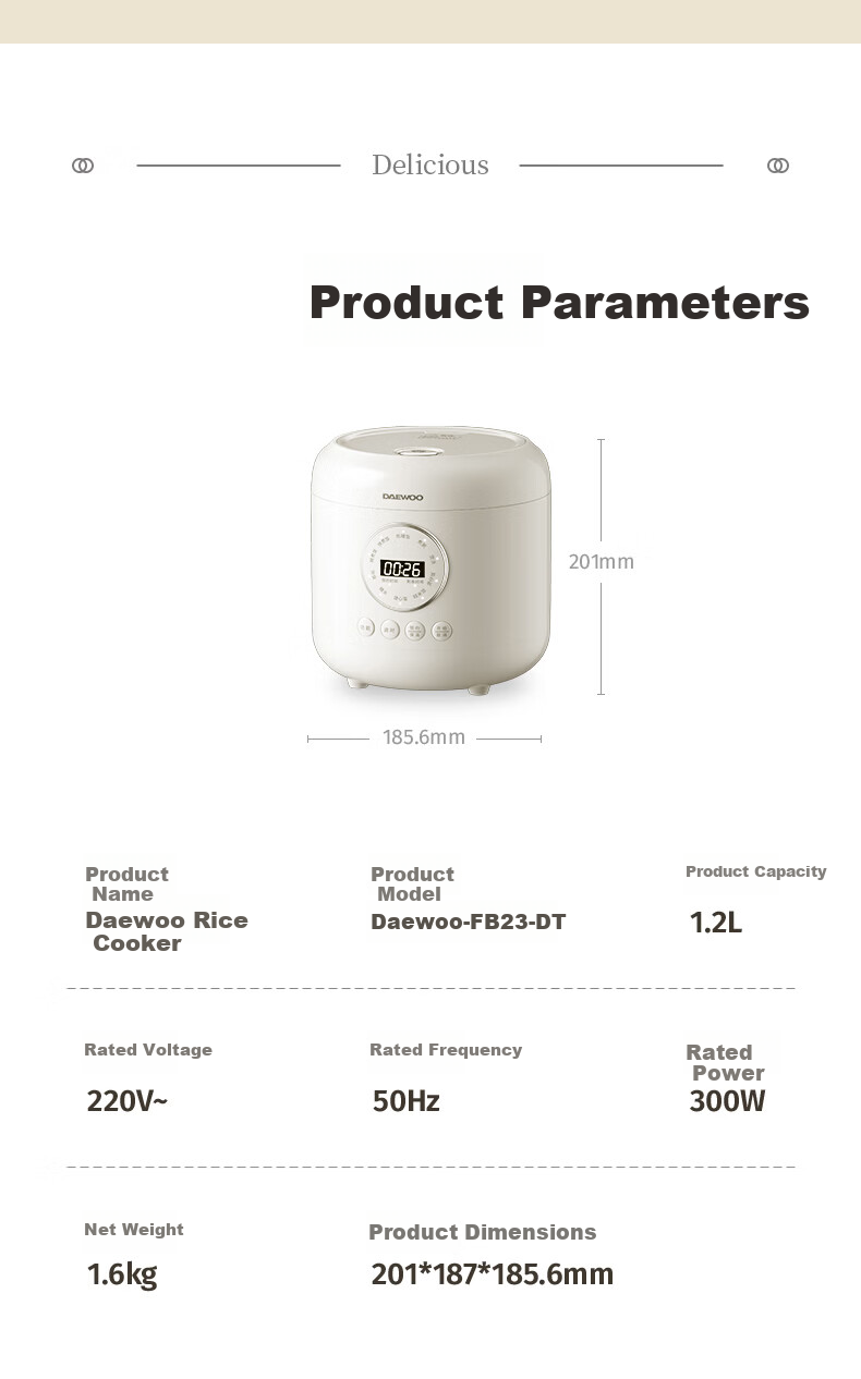 DAEWOO Mini Rice Cooker 1.2L Smart Small Electric Rice Cooker for 1-2 People Multifunctional Low Sugar Micro Pressure FB23DT Purple 17