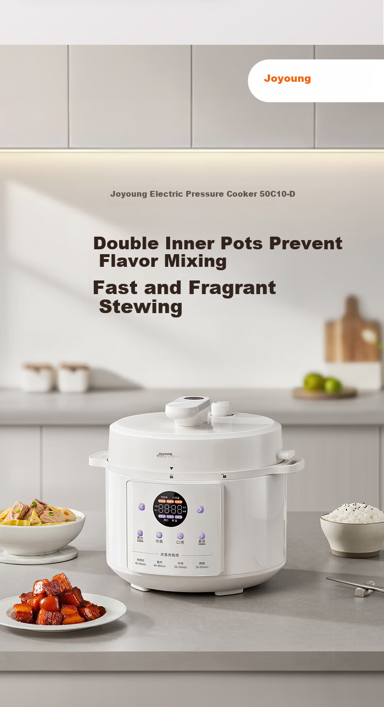 Joyoung 5L Large Capacity Electric Pressure Cooker with Deep Soup Crystal Diamond Inner Pot, Smart High-Pressure Cooker for 4-5 People, Model Y-50C10 2