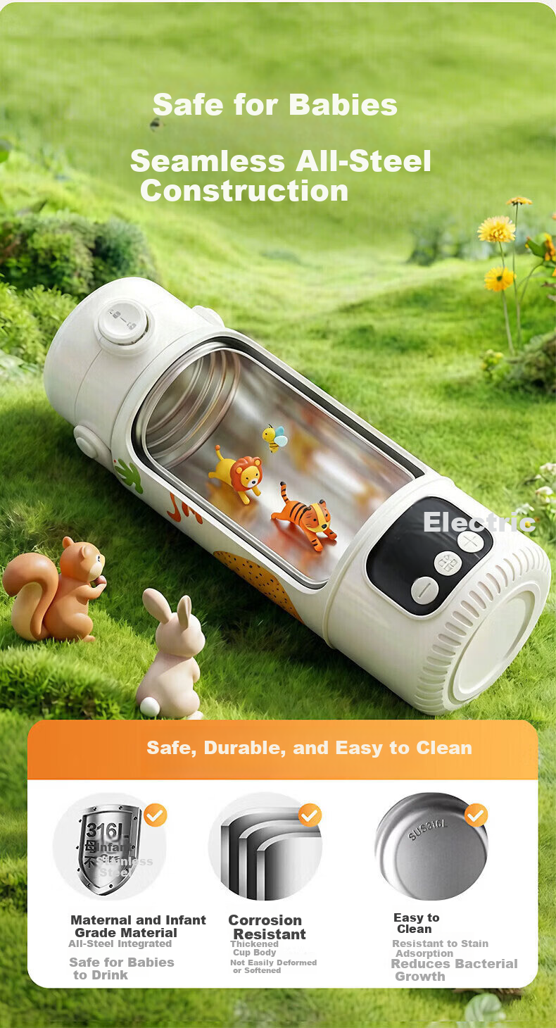 HeWu Portable Thermostatic Kettle Thermos Baby Travel Milk Frother Wireless Electric Boiling Water Cup Three Modes 24