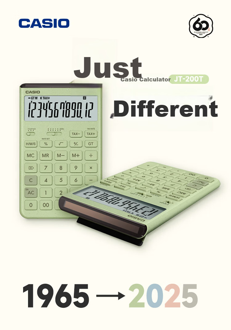 CASIO Innovative Calculator with Extra Large Display, Solar Panel, Eco-friendly Material, Desktop Office Financial Use, Black-Grey JT-200T 2
