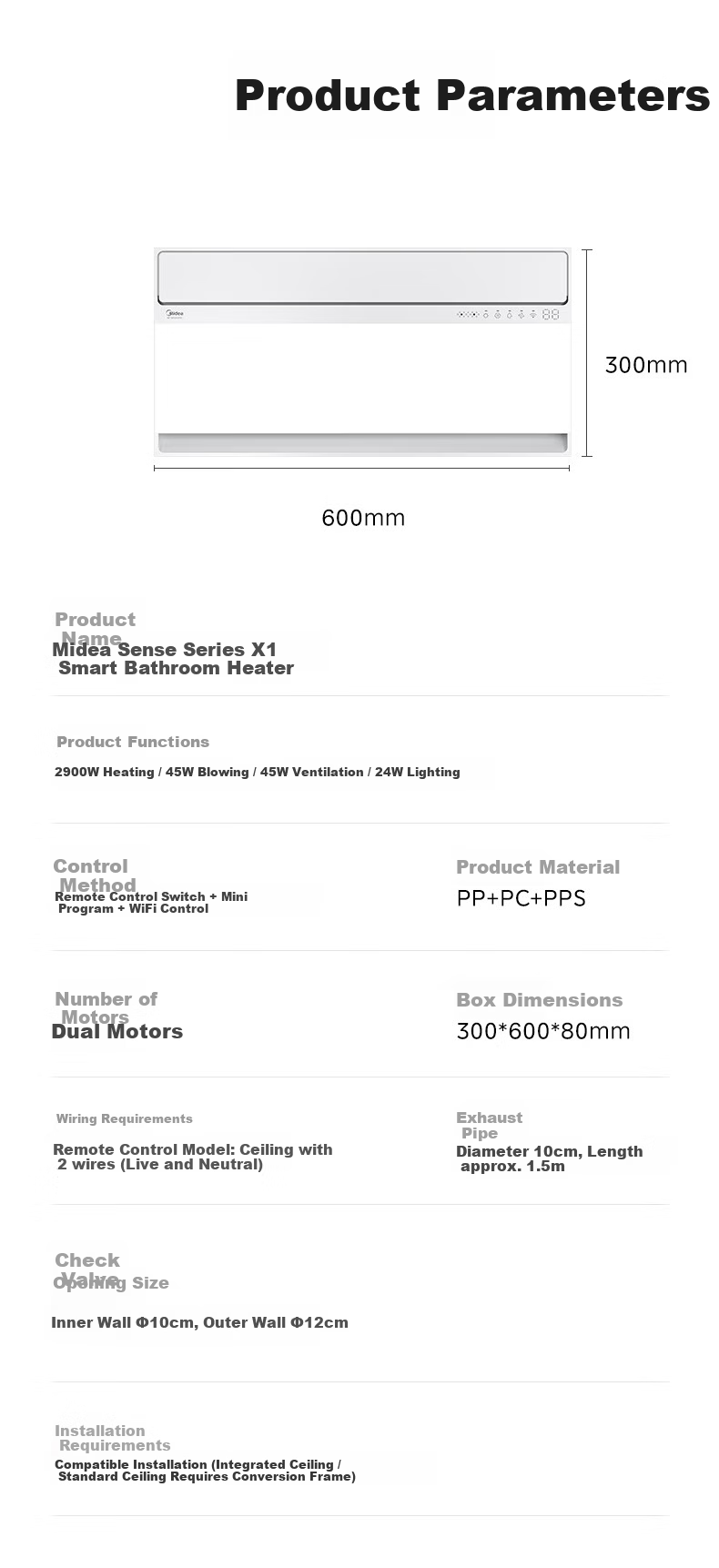 Midea JD Smart Bath Heater with Warm Air, Lighting, Ventilation, Integrated Bathroom Heater AI Human Sensor Sense X1 14