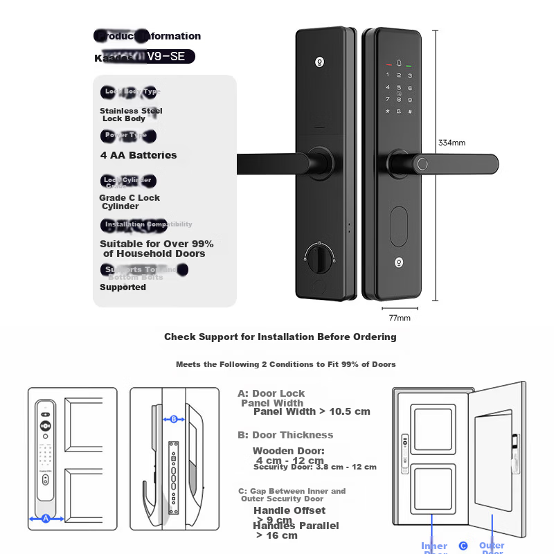 KAADAS Smart Door Lock Fingerprint Recognition Anti-theft Password Lock Electronic Entry Door Lock V9 SE