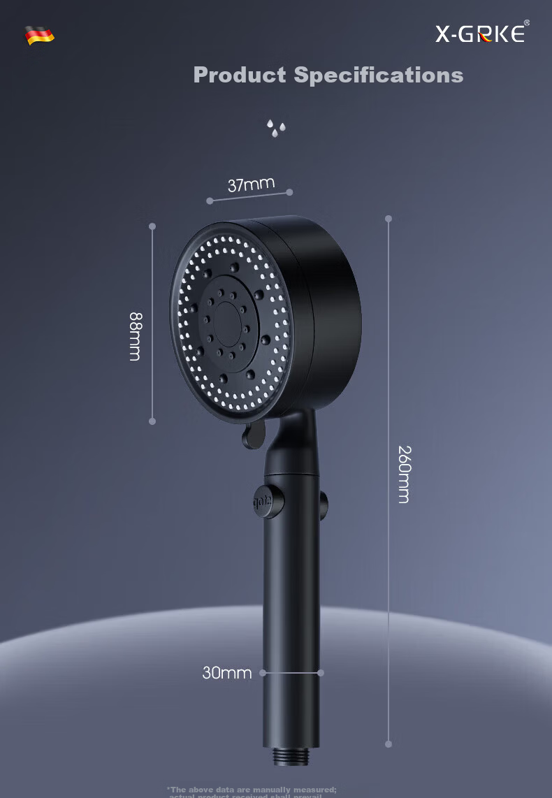X-GRKE [Germany] High-Pressure Shower Head Turbo Boost Large Water Flow Bathroom Shower Sprayer 15