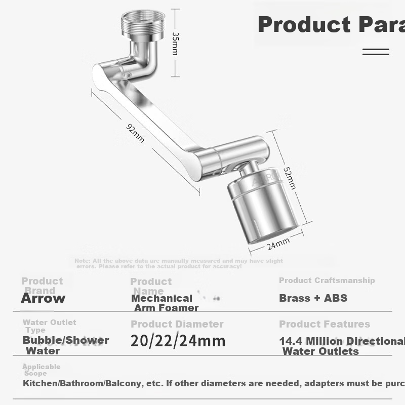 ARROW Mechanical Arm Faucet Aerator Universal Rotation Four Water Outlet Modes Extender Splash-Proof Head AE59130CP 1