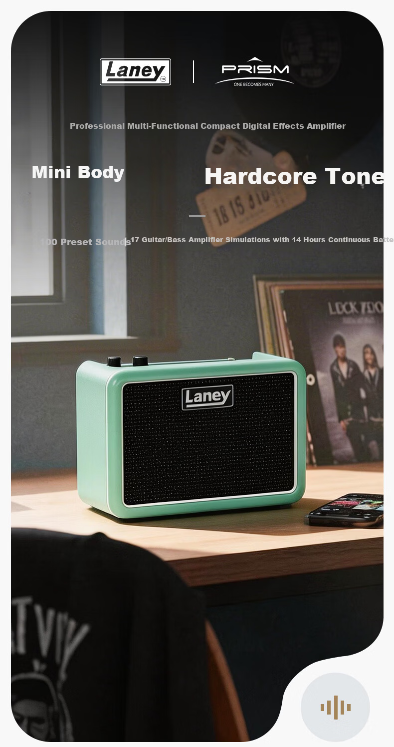 Laney UK Laney Little Green Brick PRISM-MINI Electric Guitar Bass Amplifier Mini Outdoor Portable Bluetooth Speaker 1