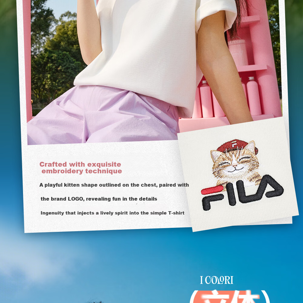 FILA Official 2026 Summer Couple Short Sleeve T-Shirt Casual Loose Fit Cotton Cat Knit Tee 7