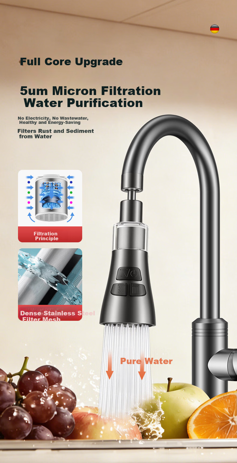 WUZORY [Germany] Kitchen Faucet Filter Spout Extension Booster Aerator Household Tap Splash-Proof Head 4