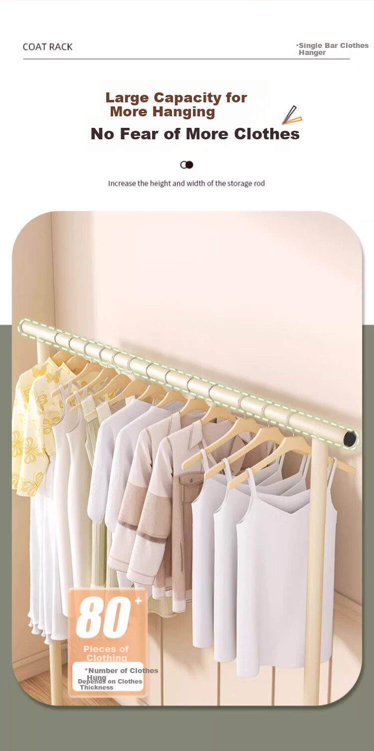 Yemai Floor Clothes Drying Rack Balcony Clothes Rod Bedroom Home Dormitory Hanger Pulley Type 1.5m Milk White 4