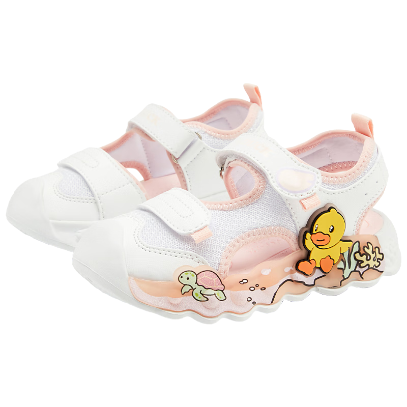 B.Duck Kids Yellow Duck Children's Sandals Summer Boys Girls Closed-Toe Anti-Collision Beach Light-Up Shoes 3907 White Purple Size 29