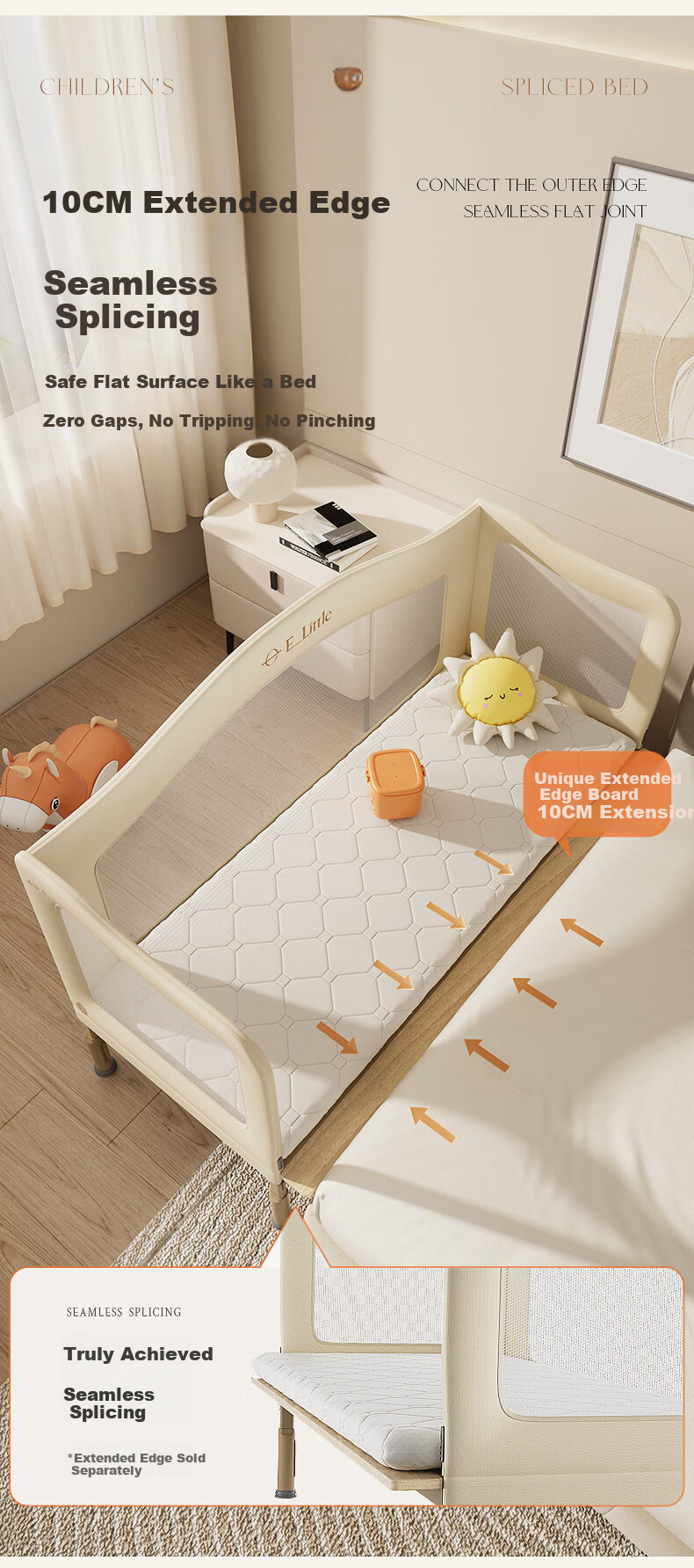 Elittile Baby Splicing Bed Adult Sleep Seamless Connection Multifunctional Folding Mobile Children's Baby Bed M4200x80cm 7