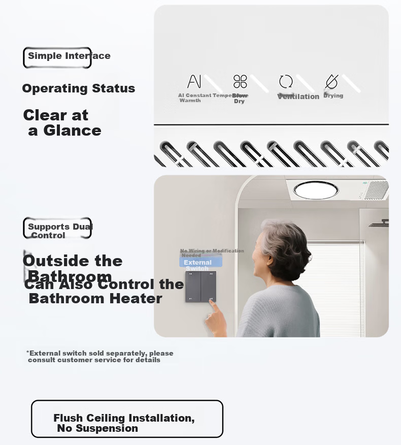 AUPU Smart Bathroom Heater Q360A3-Air with Thermal Ring Deodorization, Warm Air, Lighting, and Exhaust Integration 17