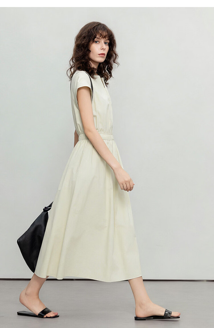 Demana [Lyocell Cotton Blend] Summer Simple Style V-Neck Short Sleeve Waist-Cinched A-Line Slimming Work Dress for Women 17