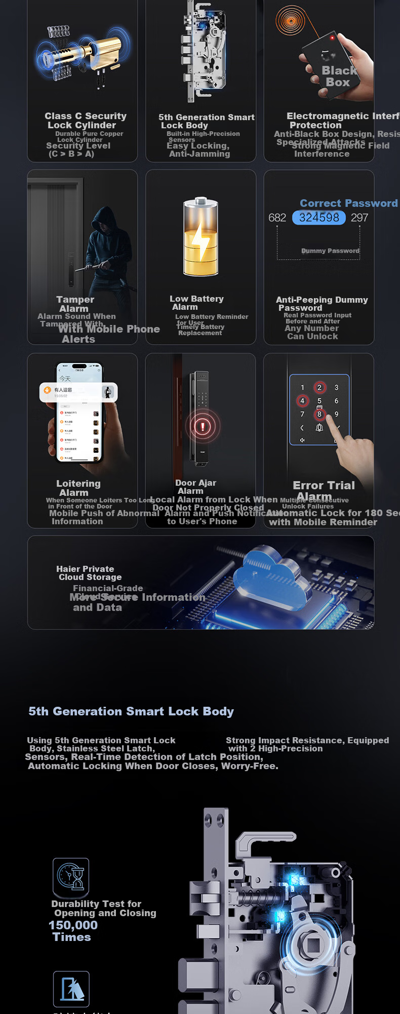 Haier Dual-Camera Palm Vein Facial Recognition Fingerprint Password Smart Door Lock P500Pro for Home Entry 8