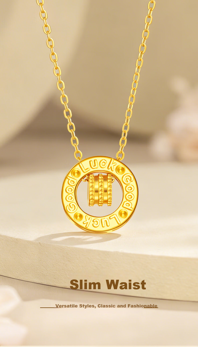 Lao Feng Xiang 925 Silver Double Ring Slim Waist Necklace Premium Möbius Pendant Gift for Girlfriend Valentine's Day 1