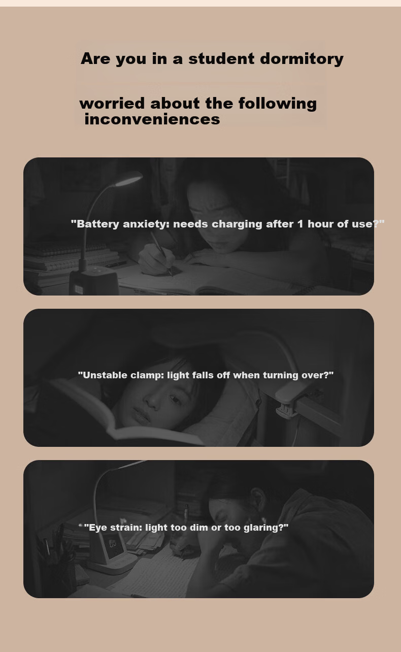 Datouren Grade A Rechargeable Desk Lamp Long Battery Life Clip Light Bedroom College Dormitory Study Eye Protection Lamp 6000mAh 3