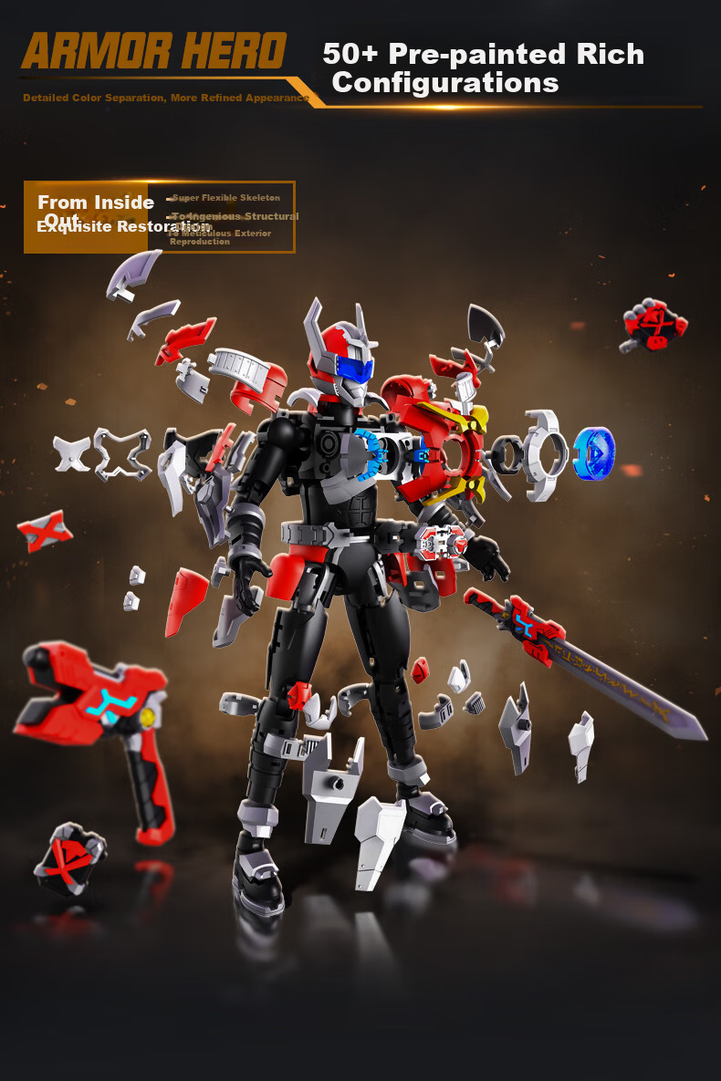 AULDEY Armor Hero Kai Ping Fei Ying Dual Form Assembly Action Figure Model, Jidian Feiying 17cm Articulated Doll 5