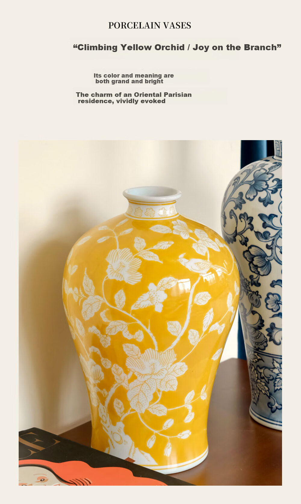 Rinoart Prosperous Yellow Orchid Fortune Ornament Entrance Living Room Flower Vase High-End Wealth Yellow 6
