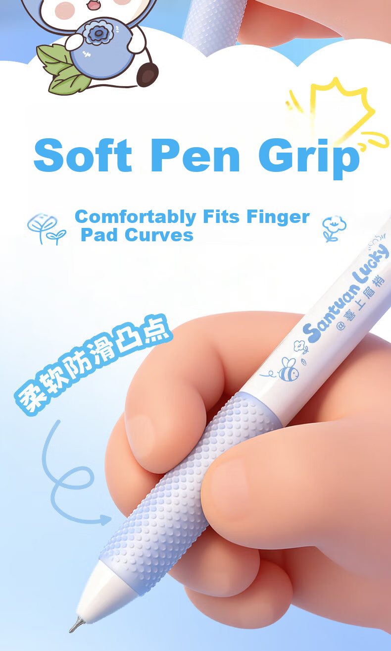 AIHAO Back-to-School Essential Triple Collaboration 0.5mm Retractable Erasable Pen for Elementary Students Practice Writing Smooth Erasable Gel Pen Crystal Blue 5-Pack GP2743 7