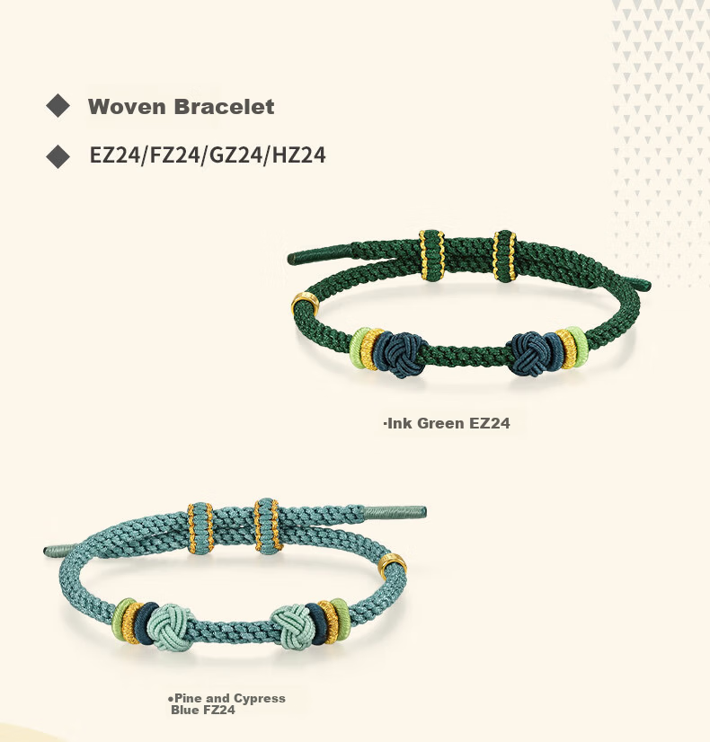 CHOW SANG SANG Woven Bracelet Colorful Adjustable Fiber Cord Charme Bead Roselle Red AZ24 6