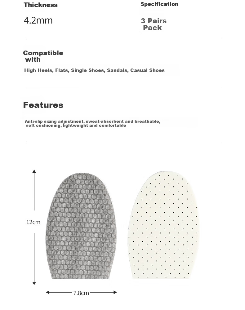 FOOTOPPO Latex Pressure-Relief Forefoot Pads Women's Non-Slip Gel Half Insoles for High Heels Thickened Anti-Slip Half Inserts 25