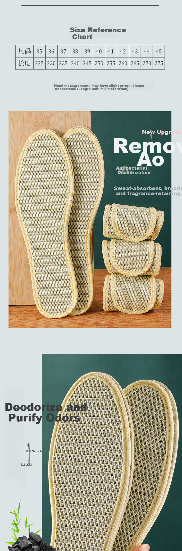 JVBV 5 Pairs Bamboo Charcoal Deodorizing Insoles for Men, Sweat-Absorbing, Odor-Resistant, Breathable, Comfortable Leather Shoe Insoles, Size 45 6