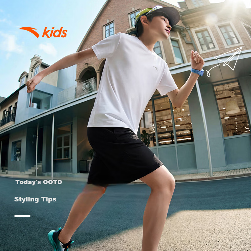Anta Kids Summer 2026 Quick-Dry Sports Set Boys Short Sleeve T-Shirt and Shorts Fashion Two-Piece Set A72625701