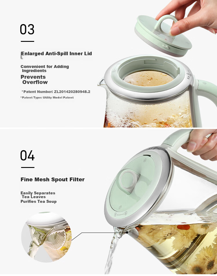 Buydeem K166 Light Cedar Green Herbal Tea Cooker Glass Health Pot Black Tea Stewing Pot Steamer Bird's Nest Stewing Pot 7
