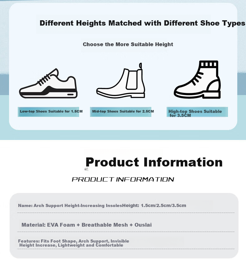 Bonnie Family Men's Height Increasing Insoles Arch Support Invisible Half Insoles 8