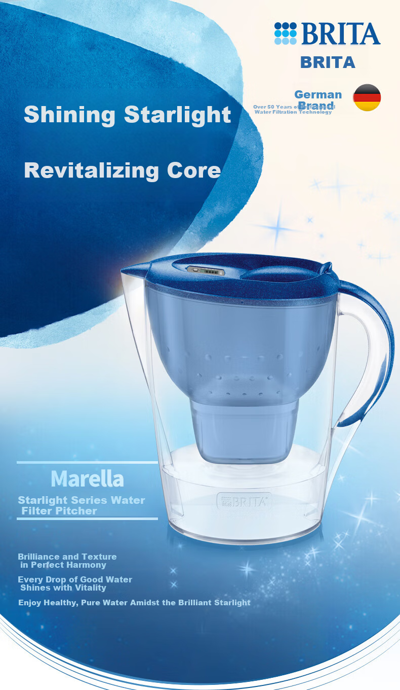 BRITA Marella XL-WPWLE Water Filter Jug with One Cartridge Starlight Blue 3.5L 1