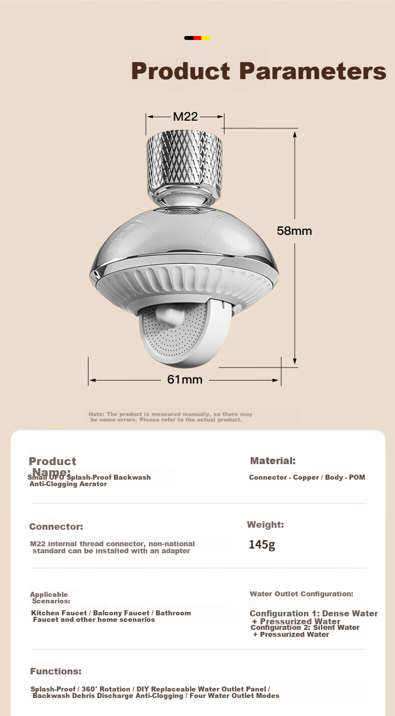 HOMK German Kitchen Faucet Splash-Proof Multi-Functional Aerator Filter Booster 14