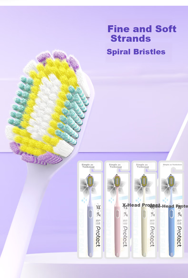 Jianruyun Wide Head Extra Large 4-Pack Ultra-Fine Soft Bristle Toothbrushes Individual Adult Household Men Women 2