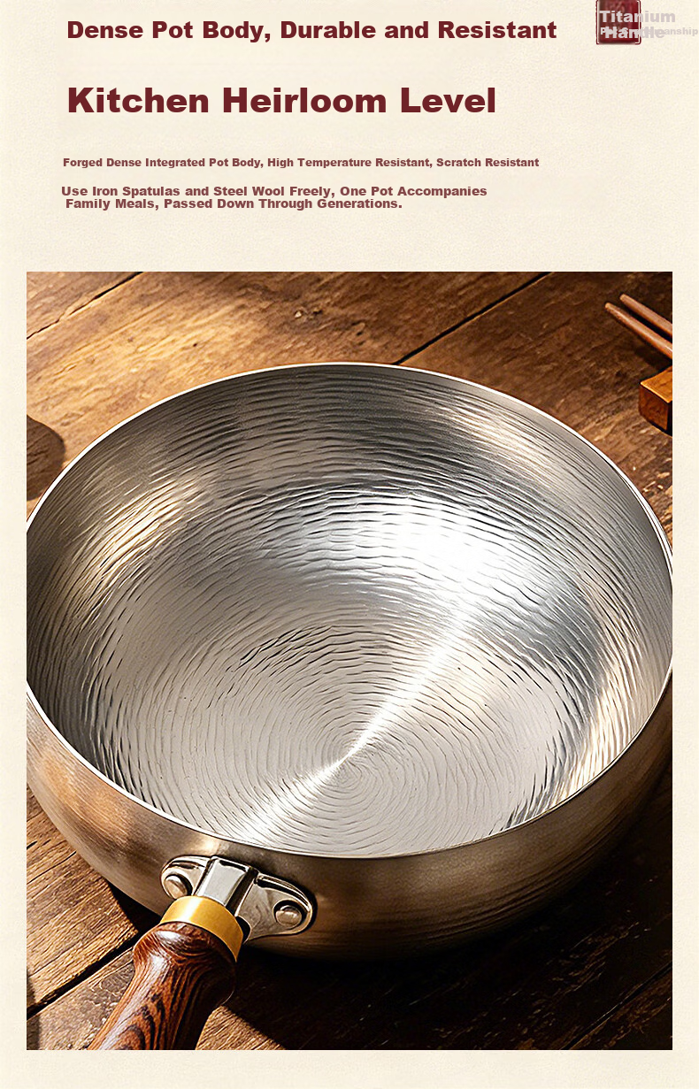 OLOFE Large Belly Pot Zhangqiu Handmade Forged Pure Titanium Small Frying Pan Old Guandong Non-Coated Non-Stick Titanium Wok 26cm 10