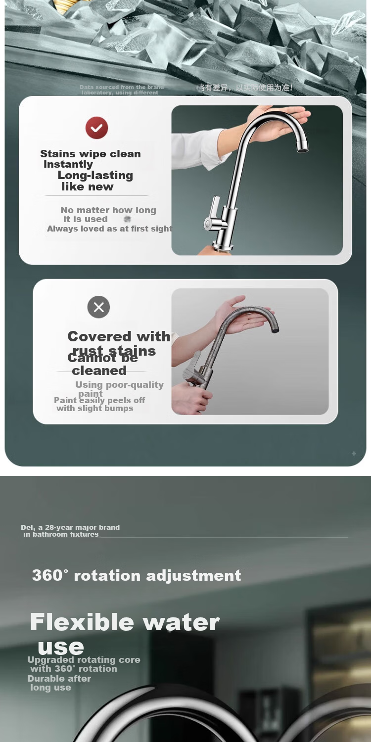 Delr [28 Years Brand] Stainless Steel Kitchen Faucet Single Cold 360° Rotation Sink CFLT-DL 7